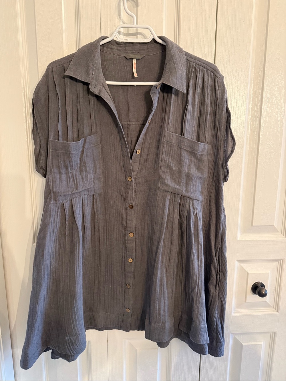Free People Button-Front Short Sleeve Tunic Blouse